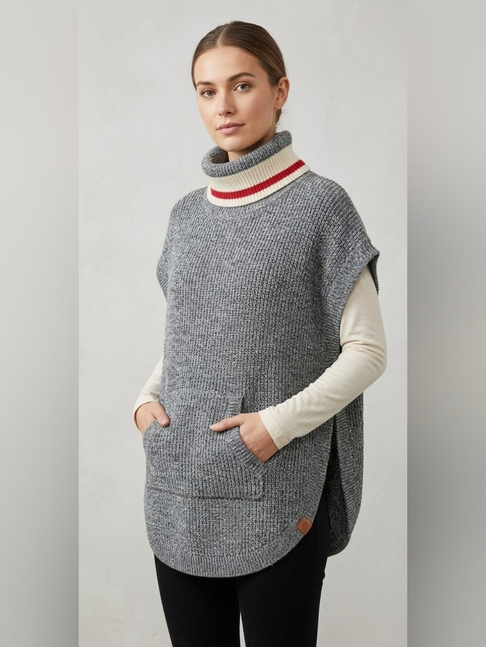 Roots Cabin Salt Pepper Knit Turtleneck Poncho Vintage Y2K Kids L/XL Adult S/M